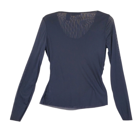 ATTENTION Stretch illusion net Cowl Neck Black Long Sleeve Top Sz M - Picture 4 of 9